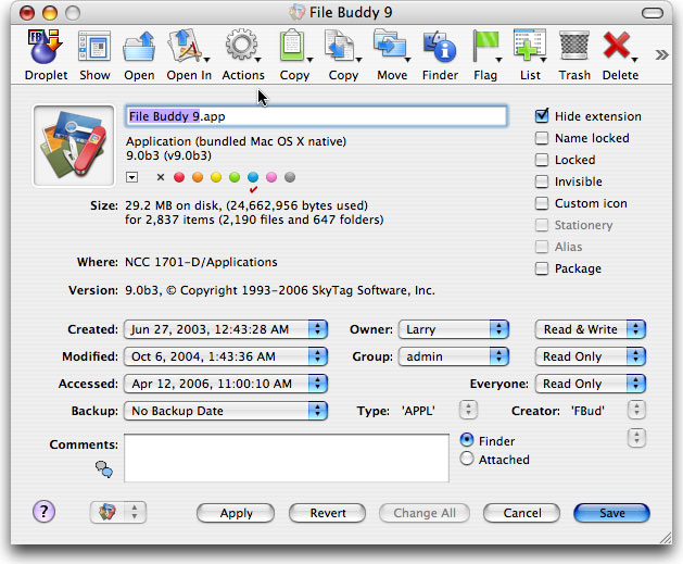 File Buddy Info window
